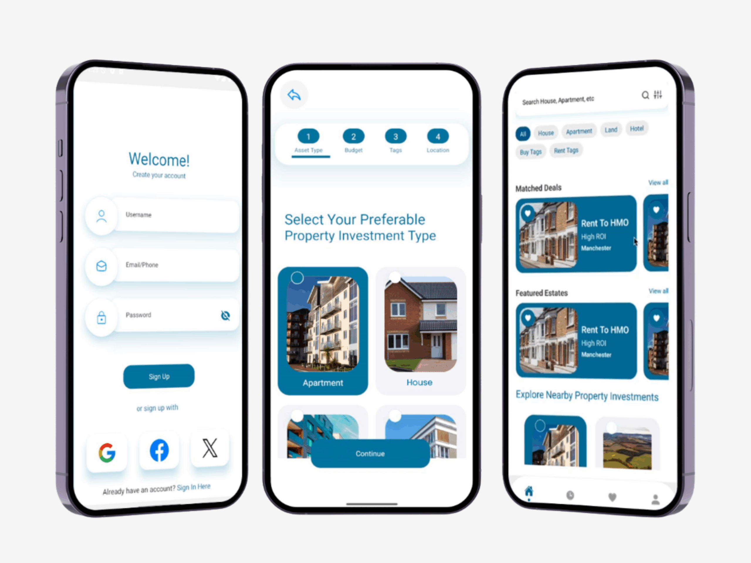 Mobile property investment marketplace app preview